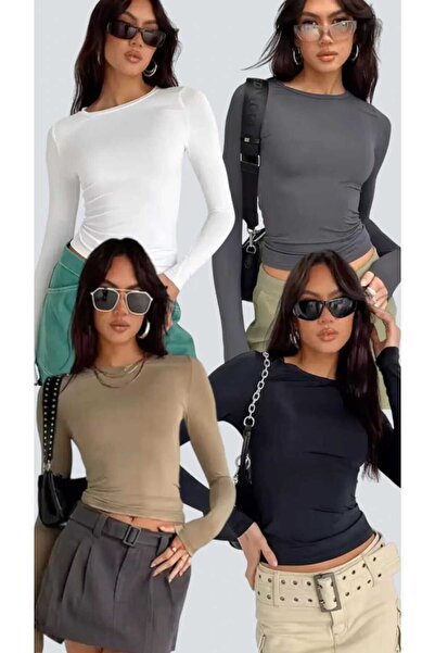 GARDIROZA Bisiklet Yaka Basic Uzun Kollu Body ,Uzun Kollu Sweatshirt 1 BEJ 1 SİYAH 1BEYAZ 1 ANTRASİT