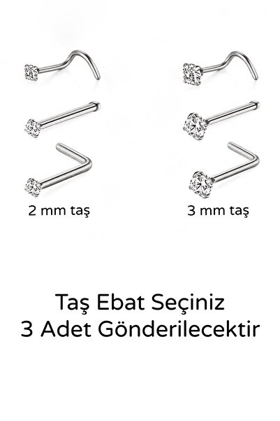 MAZEN 3 Adet Zirkon Taşlı Kararmaz Cerrahi Çelik Hızma