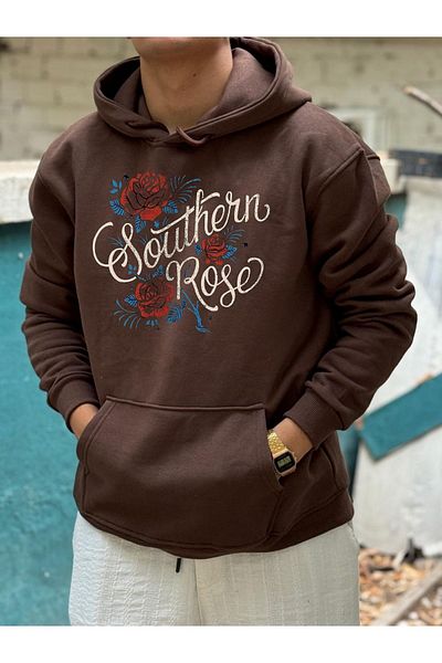 DEEPSENCE Φούτερ SOUTHERN ROSE Printed Unisex Oversize - Καφέ με κουκούλα