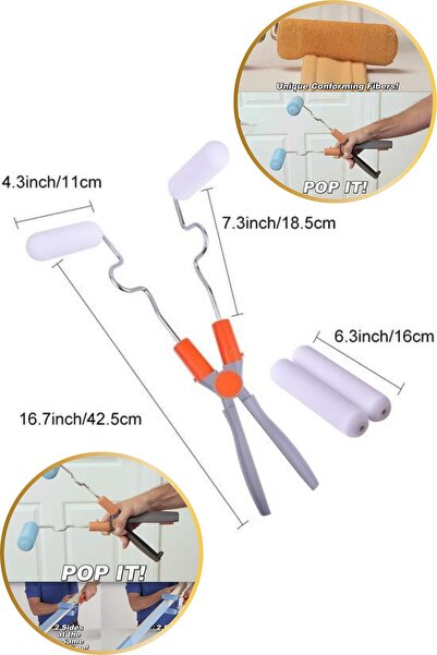 Hane Dostu 3'lü Profesyonel | Çift Taraflı Silindir | 2 Adet Nano Süngerli | Tavan Duvar Köşe Boyama Rulosu