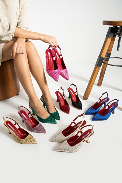 Tulin Shoes Hera Taş Baskı Detay Topuklu Altın