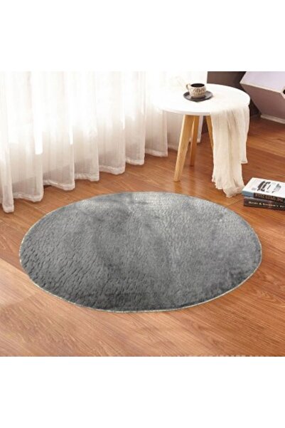 Sarar Buybox Seria Yuvarlak Düz Renk Antrasit Gri Peluş Pofuduk Kaydırmaz Jel Taban Halı