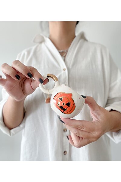 Mugtasarım 24K Gold Ceramic Cup - Gilded Handmade, Double Turkish Coffee, Halloween and Halloween Day