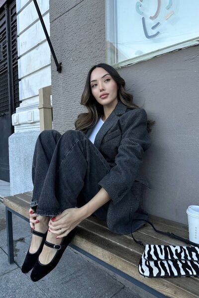 FMN Moda Jachetă groasă cu dungi și curea - echivalent Pinterest, căptușită ș...