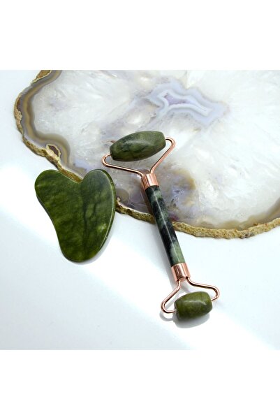 Lumiere De Paris Doğal Gerçek Yeşim Taşı Ve Gua Sha Kalp Yüz Masaj Taşı Rolle...