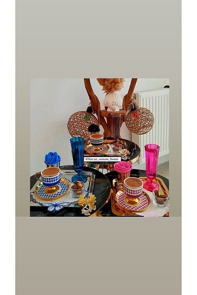 Kosova 6-Person Houndstooth Cup Set - Gold Inside 90 Cc