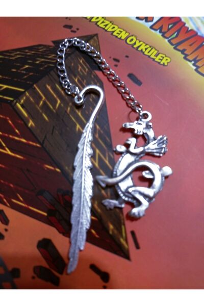 PİRAMİGO إشارة مرجعية معدنية مطلية بالفضة - تنين وريش