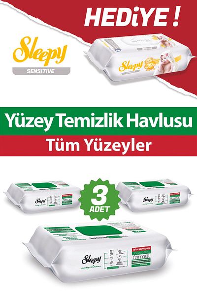 Sleepy Easy Clean Surface Cleaner - 300 Sheets, 100X3 Pack. Sleepy Wet Wipes with Gift