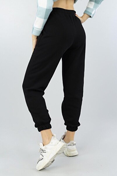ronay giyim Dámské černé tepláky Jogger s vysokým pasem