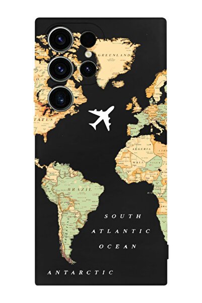 shoptocase Galaxy S24 ULTRA Uyumlu Dünya Haritası Desenli Silikon Telefon Kılıfı