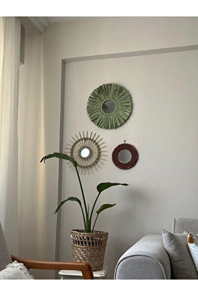 GLSTN By Bohostore Bambu Ayna Seti & Yeşil Bohem Dekoratif Set