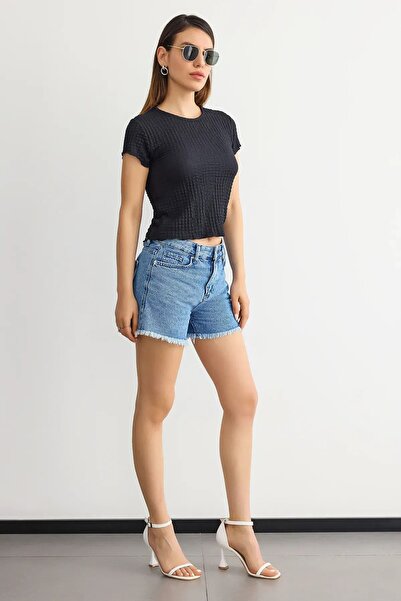 Hiccup Crop Top με λαιμόκοψη - Κοντό μανίκι