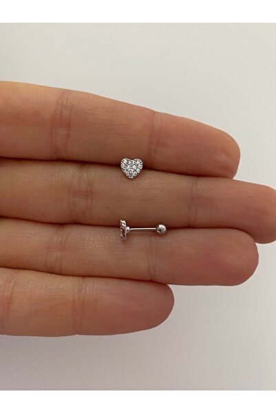 Arescollection Cerrahi Çelik Zirkon Taşlı Kalp Tragus Kıkırdak Conch Forward Helix Lobe Uyumlu Piercing Küpe