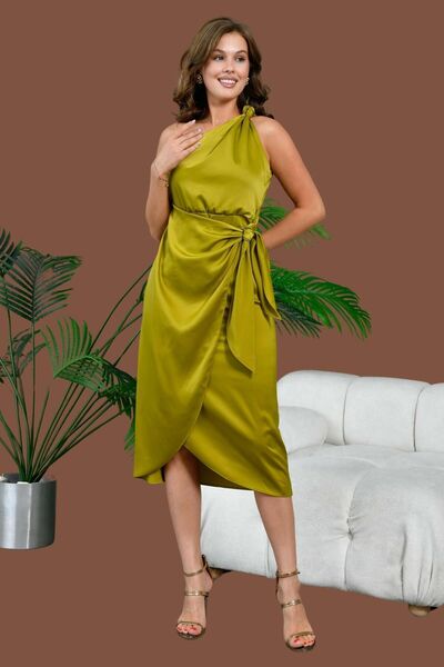 lovebox Omuzda Düğüm Detaylı Kuşaklı Saten Kadın Abiye Elbise 003