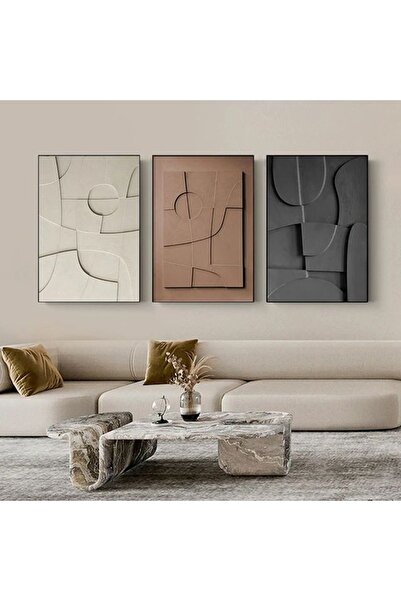 Linacci Σετ 3 τεμαχίων με μαύρο μεταλλικό πλαίσιο γεωμετρικού στυλ με λευκή αφίσα με γυάλινο πίνακα