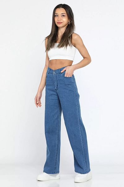 GÜLSELİ Navy Blue High Waist Lycra Women's Jeans - Palazzo Jean