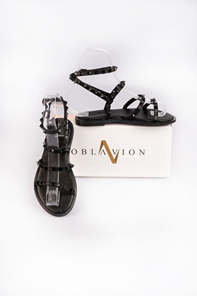 Oblavion Genuine Leather Black Sandals - Valent Troklu