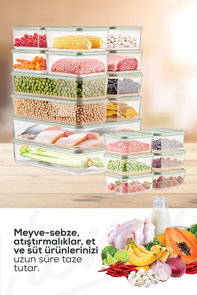 Vienev Mint 20-Piece Refrigerator Organizer - Microwavable Freezer Storage Container