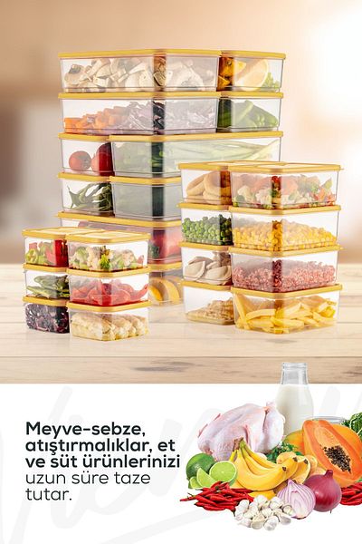 Vienev 24-Piece Yellow Microwavable Refrigerator Organizer - Freezer Storage Container