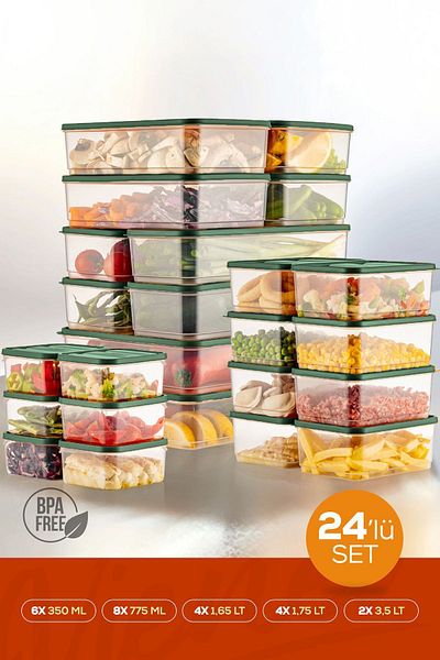 Vienev Green 24-Piece Refrigerator Organizer - Microwavable Freezer Storage Container