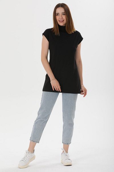 Avones Women's Stand Collar Tunic - 100% Cotton, Lining T-Shirt