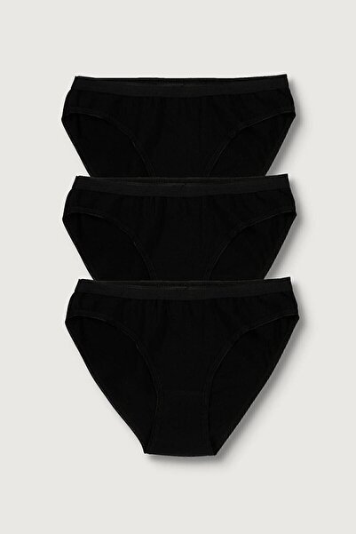 3'lü Kadın Pamuklu Siyah Bikini Külot