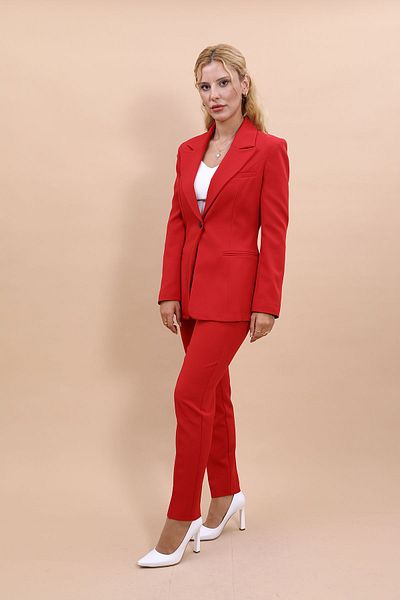 ÖNDER ÖZSOY Red Classic Jacket and Tube Leg Trousers Set