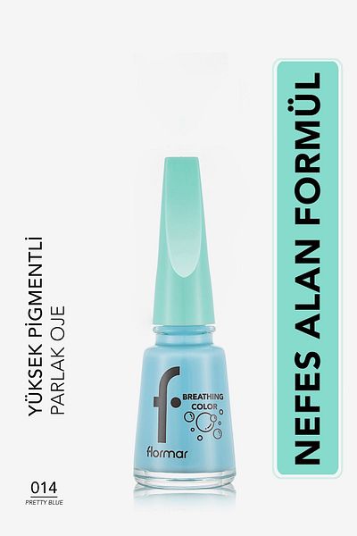 Flormar Shiny Breathable Nail Polish - 014 Stylish Blue Nail Enamel - 8682536054195