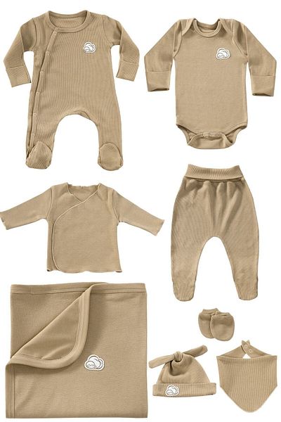 tinylamb Coconut Unisex 8 Piece Hospital Discharge Set Organic Cotton Newborn Set