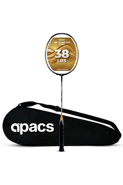 Apacs Z-ziggler Limited Edition Unstrung Badminton Racket - 38lbs, Slim Shaft, Graphite, Full Cover (GOLD)