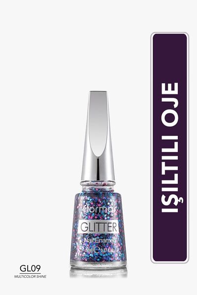 Flormar Şeffaf Yoğun Simli Oje (Mor) - Glitter Nail Enamel - GL09 Multicolor ...