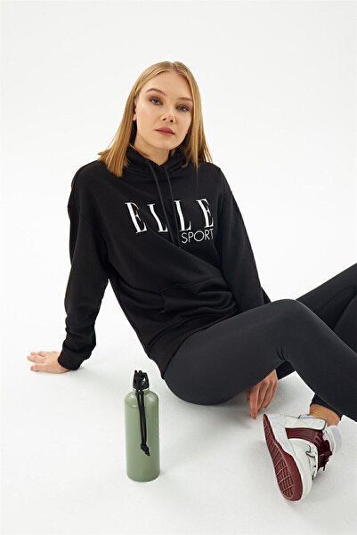 ELLE Sport Beyaz Baskılı Cepli Kadın Kapüşonlu Sweatshirt