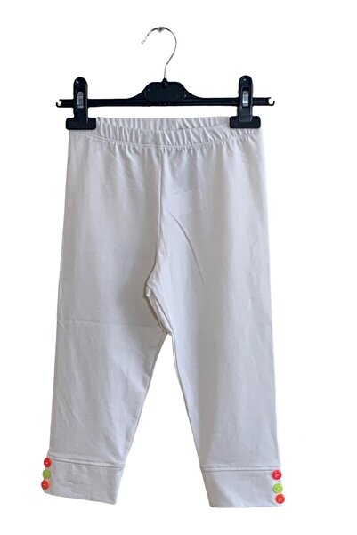 Cloise Detaljne dječje djevojačke kapri leggins u boji ekru sa dugmadima