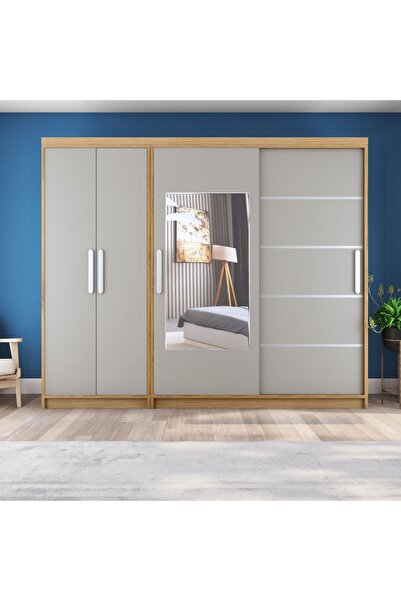 yılwood Sürgülü Gardırop Kısmı Kapaklı Sürgülü Gardırop 270cm /210 cm (KÜL GR...