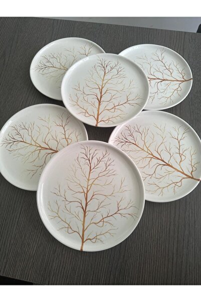 Erbaşlar Luxury Ceramic - 6-Person Linden Patterned Cake Set and Serving Plate