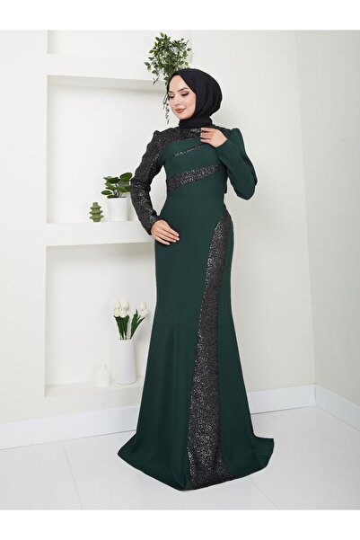 Ayşe Melek فستان سهرة على شكل سمكة مزين بالترتر - ملابس نسائية 2710