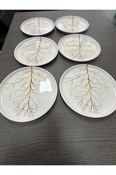 Erbaşlar Luxury Ceramic - 6-Person Linden Patterned Cake Set and Serving Plate