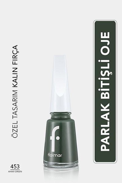 Flormar High Pigmented Shiny Nail Polish -Nail Enamel- 453 Khaki Green New: Classic Finished Design - 8682536036146