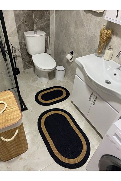 Halımax Milda Jute 2-Piece Bath Mat Double-Sided Non-Slip Washable Bath Mat Set 40x60cm & 50x80cm