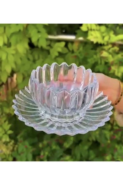 DİBA AVM 12 Piece Crystal Glass Snack Bowl and Presentation Set - Dessert Plate