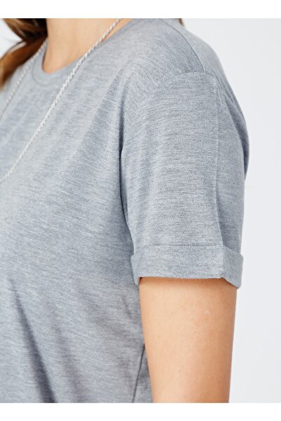 Fabrika Bisiklet Yaka Düz Gri Melanj Kadın Elbise