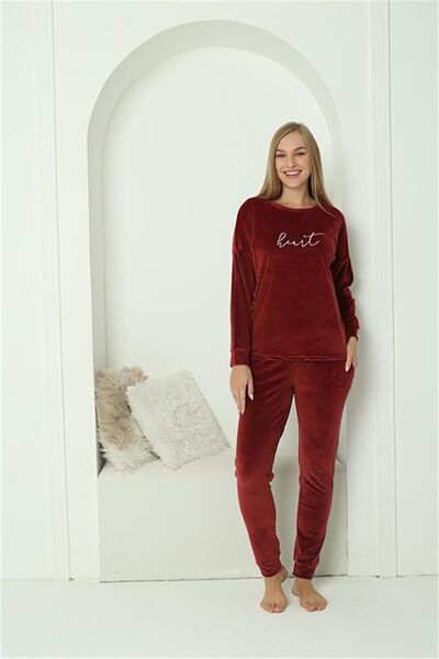 Akbeniz Kadın Kadife Bordo Pijama Takım 20624