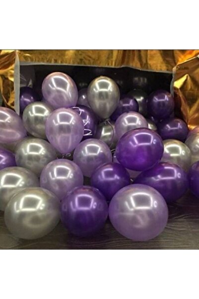 New Eco 30 Adet Mor, Pembe, Gümüş Parlak Balon Nanopro