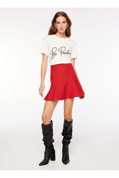Fabrika Normal Bel Kırmızı Kadın Düz Mini Etek F3WL-ETK15