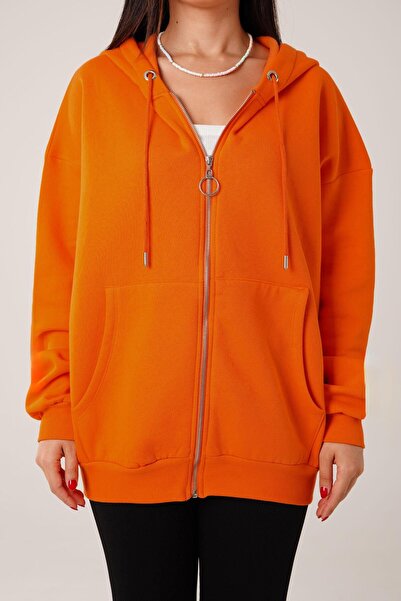 Hipo Trend Πορτοκαλί Oversize Αθλητική Ζακέτα με κουκούλα και τσέπες