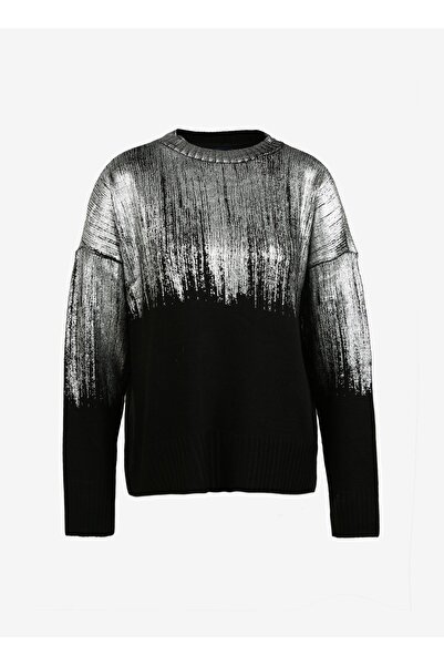 Fabrika Dik Yaka Basic Varaklı Siyah Kazak Kadın F3WL-KZK8