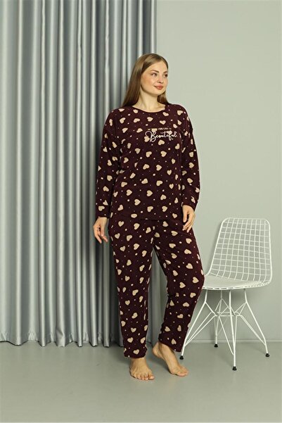Akbeniz Plus Size Welsoft Fleece Women's Pajama Set - 808041