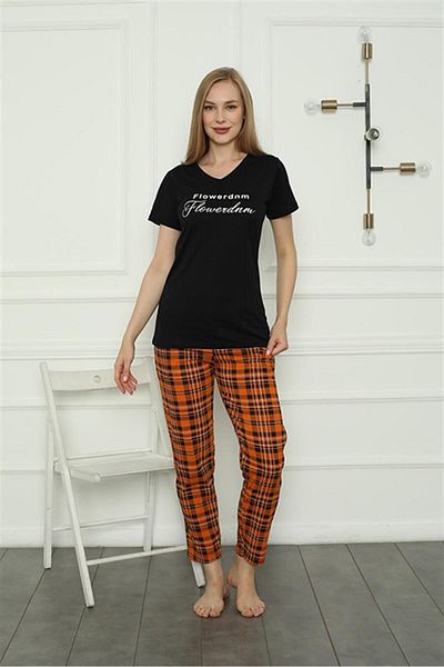 Akbeniz Set pijamale din bumbac pieptănat pentru femei în dungi - 4165