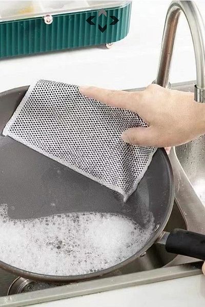 İLBEY Life 5 Pieces Wire Dishcloth Anti-Scratch Dishwashing Wire Steel Cloth 20x20 Double Layer Inox Wire Cloth Ip-mo
