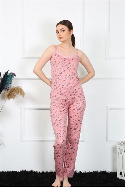 Akbeniz 4137 Σετ γυναικεία πιτζάμες σε σκόνη Model Silks Fashion ριγέ
